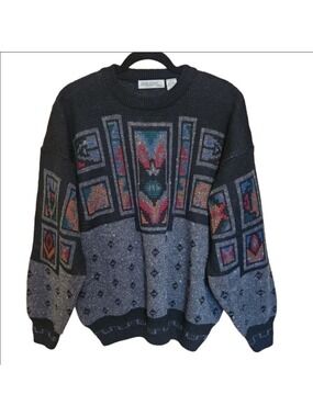 VINTAGE MEN'S BRIAN MacNEIL WOOL BLEND SWEATER AZTEC KNIT LIKE NEW LARGE